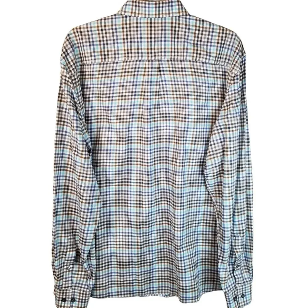 Johnnie O Hangin Out Shirt Mens Large Blue Gray Plaid Surf Button Up Long Sleeve - Picture 4 of 11